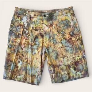 Custom Tie Dye Men's Chino Shorts Size 32 Earthy Brown Blue Ice Dye Festival